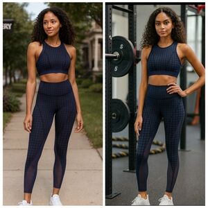 IVY PARK x Adidas Blue Mesh Monogram Sports Bra & Leggings Set 1X